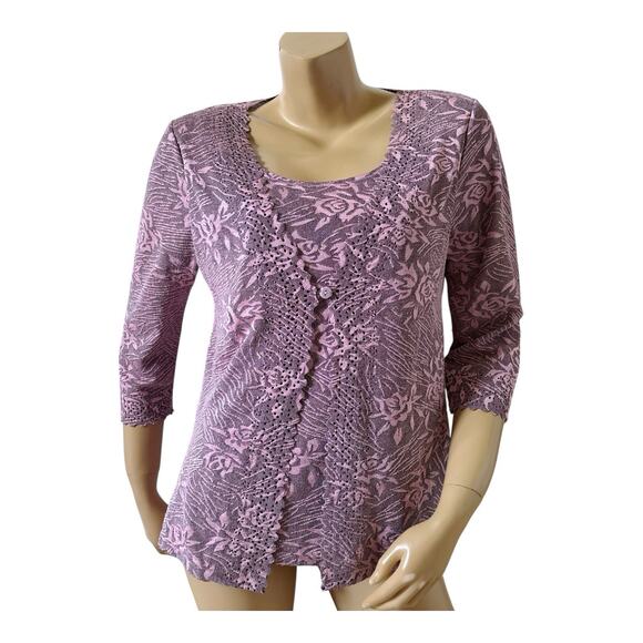 BELLE AMIE Womens Petite Size PL Stretch Layered Glittery 3/4 Sleeve Shirt Top - Picture 1 of 6